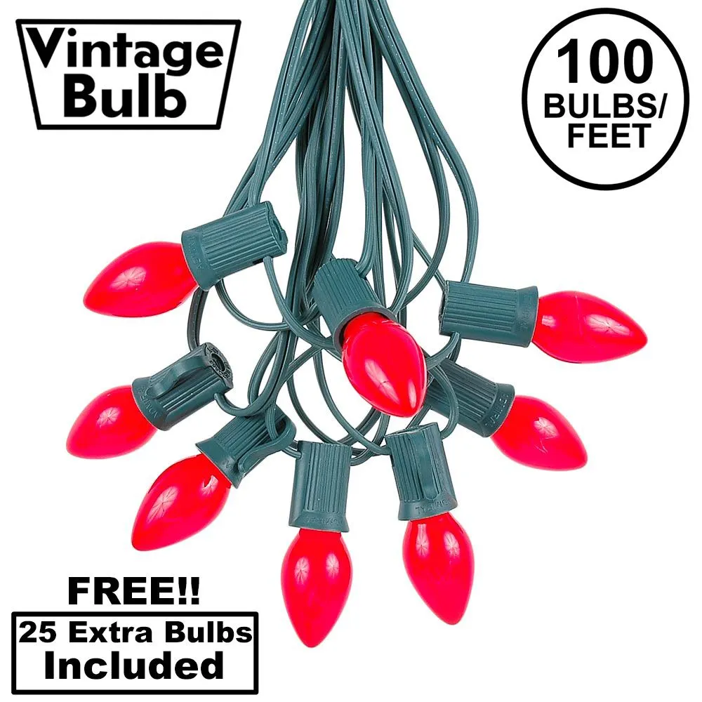 100 C7 String Light Set With Red Ceramic Bulbs On Green Wire 1 100 C7 String Light Set With Red Ceramic Bulbs On Green Wire
