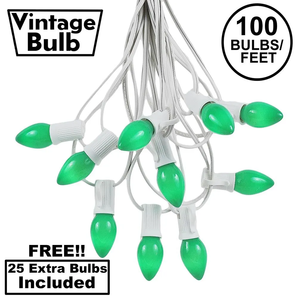 100 C7 String Light Set With Green Ceramic Bulbs On White Wire 1 100 C7 String Light Set With Green Ceramic Bulbs On White Wire