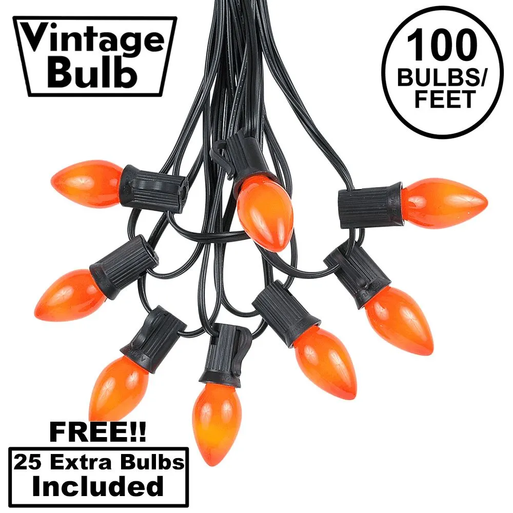 100 C7 String Light Set With Orange Ceramic Bulbs On Black Wire 1 100 C7 String Light Set With Orange Ceramic Bulbs On Black Wire