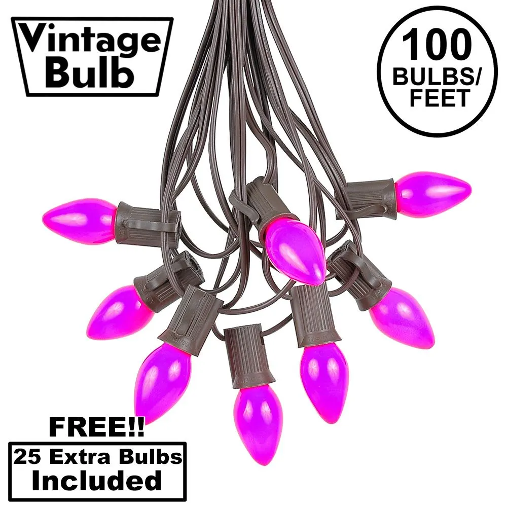 100 C7 String Light Set With Purple Ceramic Bulbs On Brown Wire 1 100 C7 String Light Set With Purple Ceramic Bulbs On Brown Wire