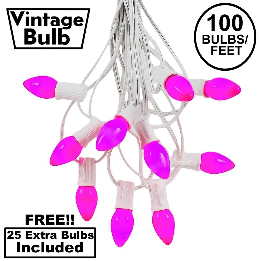 100 C7 String Light Set With Purple Ceramic Bulbs On White Wire 1 100 C7 String Light Set With Purple Ceramic Bulbs On White Wire