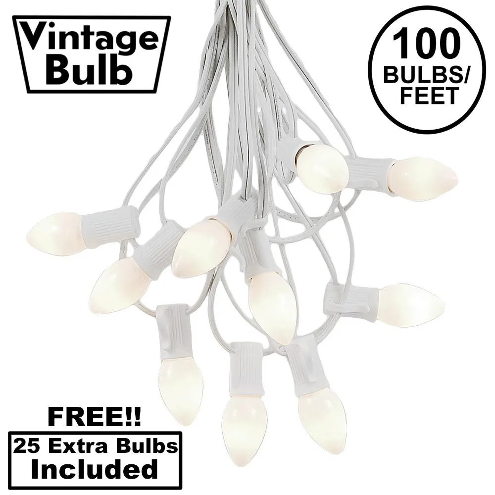 100 C7 String Light Set With White Ceramic Bulbs On White Wire 1 100 C7 String Light Set With White Ceramic Bulbs On White Wire