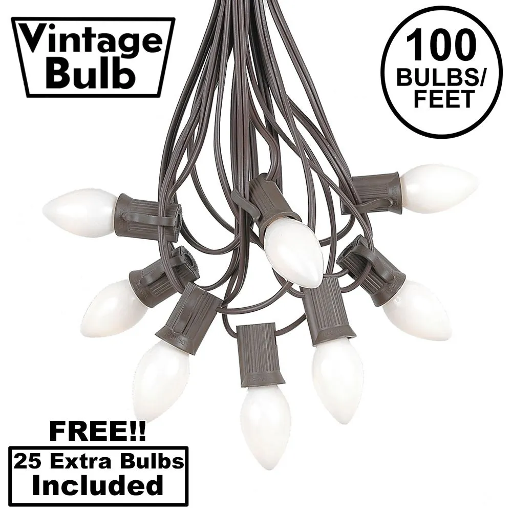 100 C7 String Light Set With White Ceramic Bulbs On Brown Wire 1 100 C7 String Light Set With White Ceramic Bulbs On Brown Wire