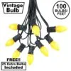 100 C7 String Light Set With Yellow Ceramic Bulbs On Black Wire