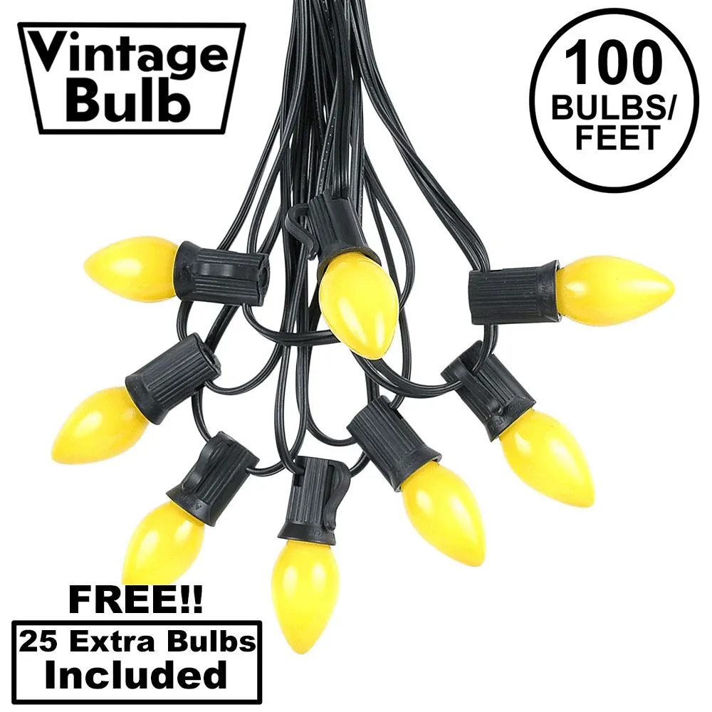 100 C7 String Light Set With Yellow Ceramic Bulbs On Black Wire 1 100 C7 String Light Set With Yellow Ceramic Bulbs On Black Wire