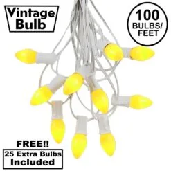 100 C7 String Light Set With Yellow Ceramic Bulbs On White Wire