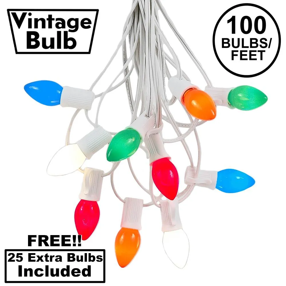 100 C7 String Light Set With Multi Colored Ceramic Bulbs On White Wire 1 100 C7 String Light Set With Multi Colored Ceramic Bulbs On White Wire