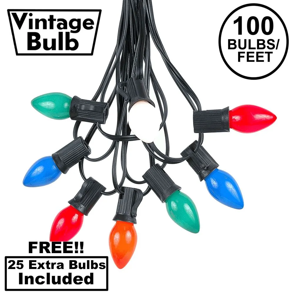 100 C7 String Light Set With Multi Colored Ceramic Bulbs On Black Wire 1 100 C7 String Light Set With Multi Colored Ceramic Bulbs On Black Wire
