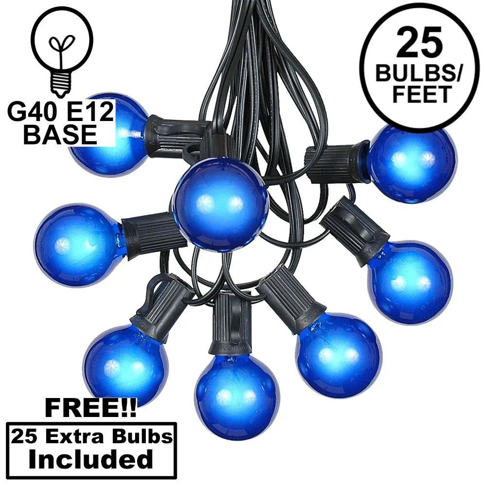 100 G40 Globe String Light Set With Blue Bulbs On Black Wire 1 100 G40 Globe String Light Set With Blue Bulbs On Black Wire