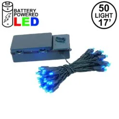 50 LED Battery Operated Lights Blue Green Wire