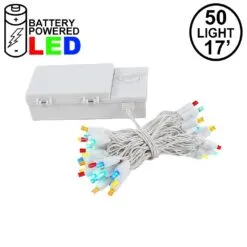 50 LED Battery Operated Lights Multi On White Wire