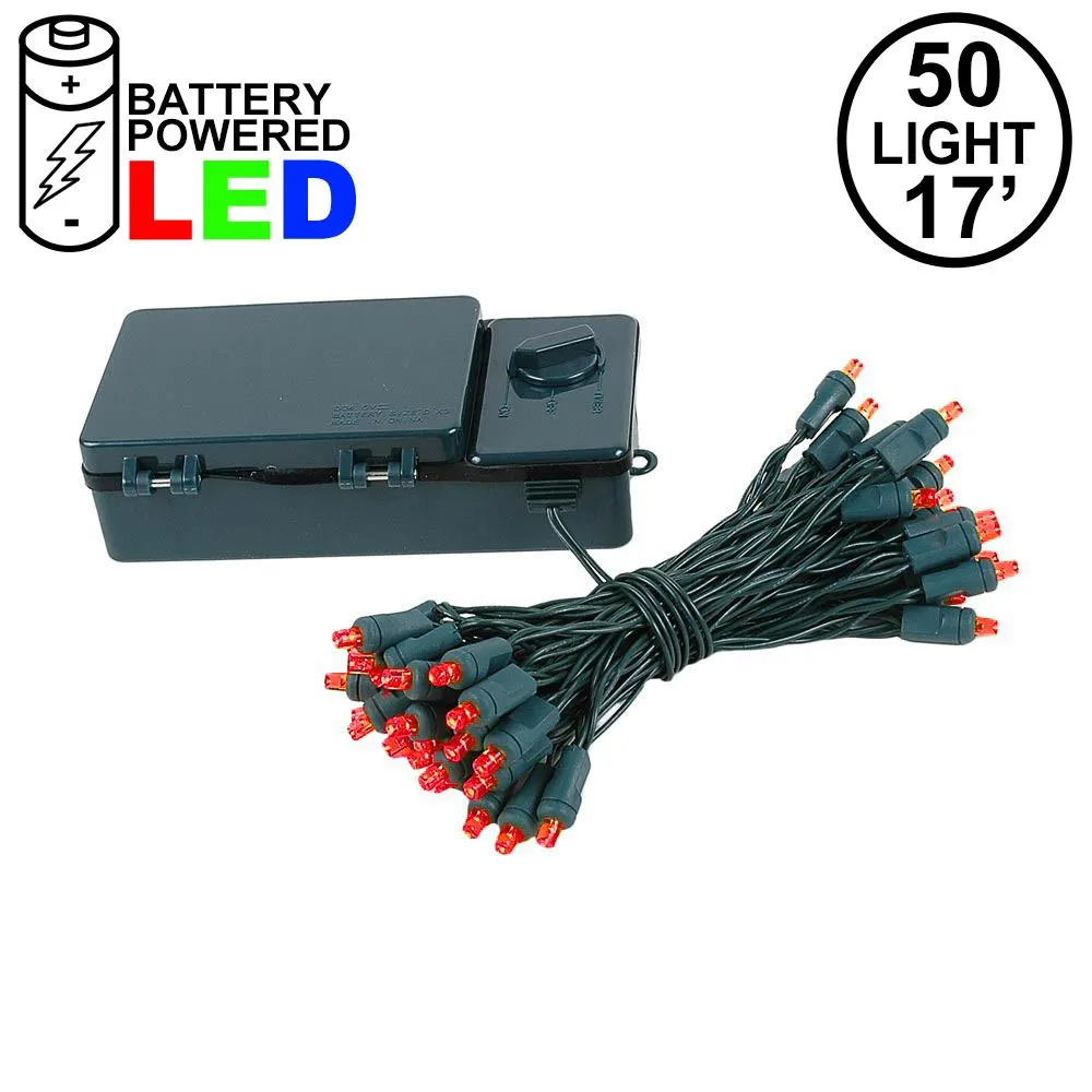 50 LED Battery Operated Lights Red Green Wire 1 50 LED Battery Operated Lights Red Green Wire