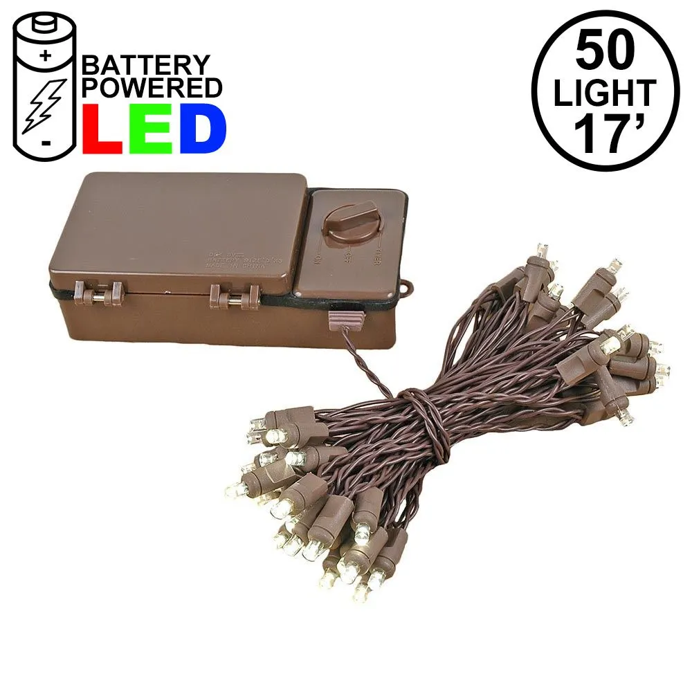 50 LED Battery Operated Lights Warm White Brown Wire 1 50 LED Battery Operated Lights Warm White Brown Wire