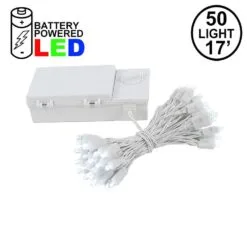 50 LED Battery Operated Lights Pure White On White Wire