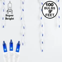 Blue 100 Light Icicle Lights White Wire Medium Drops