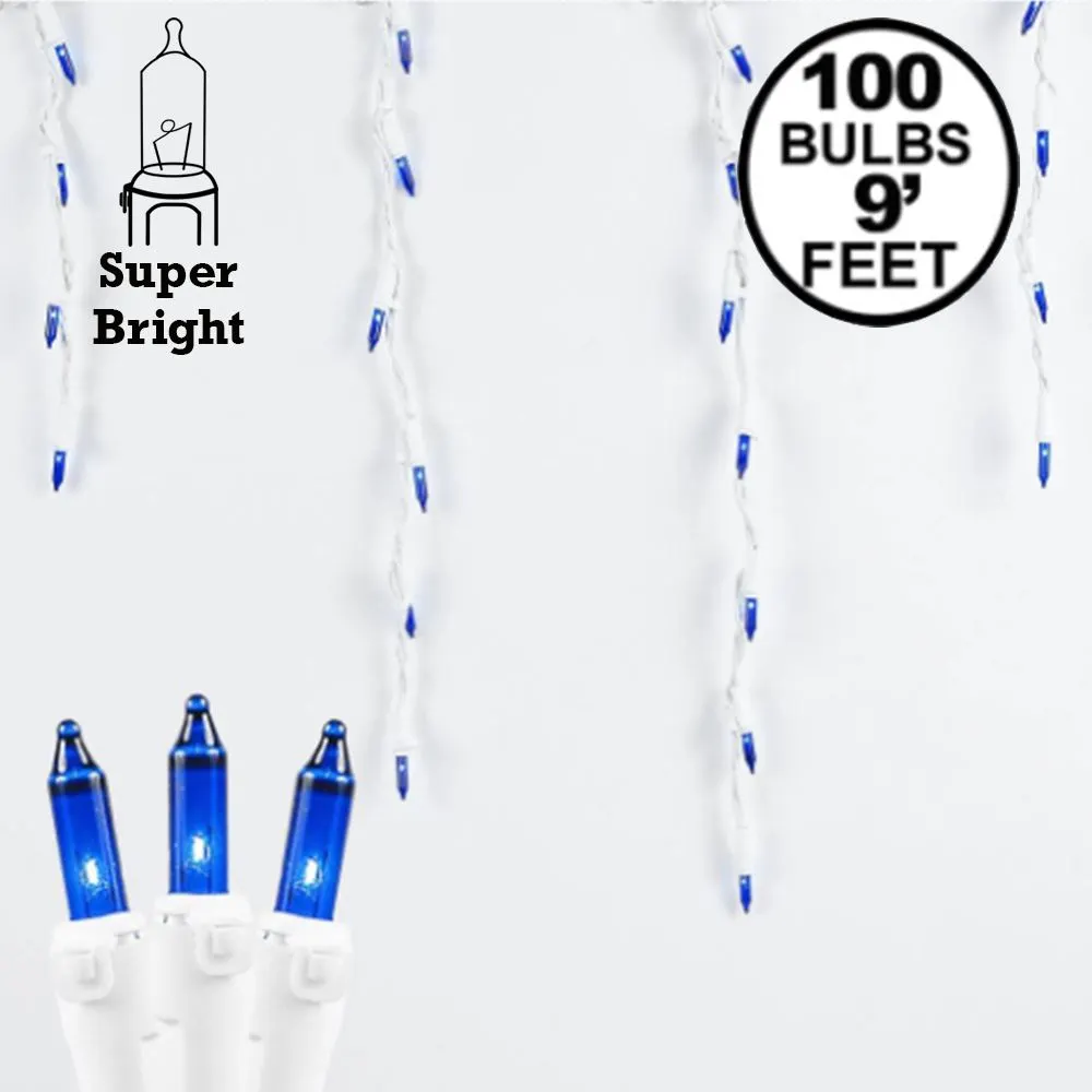 Blue 100 Light Icicle Lights White Wire Medium Drops 1 Blue 100 Light Icicle Lights White Wire Medium Drops