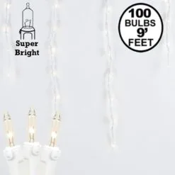 Clear 100 Light Icicle Lights White Wire Medium Drops