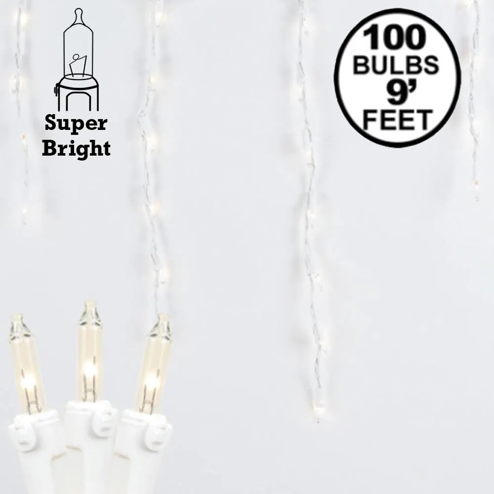Clear 100 Light Icicle Lights White Wire Medium Drops 1 Clear 100 Light Icicle Lights White Wire Medium Drops