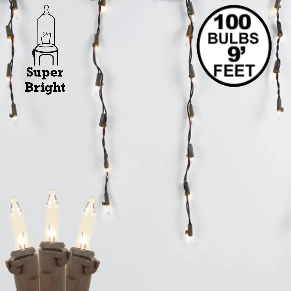 Clear 100 Light Icicle Lights Brown Wire Medium Drops 1 Clear 100 Light Icicle Lights Brown Wire Medium Drops