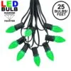 25 Light String Set With Green LED C7 Bulbs On Black Wire