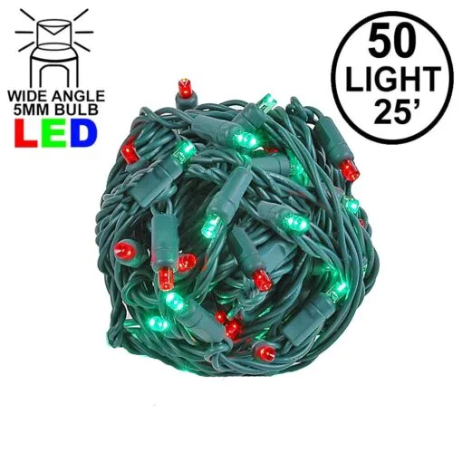 Commercial Grade Wide Angle 50 LED Red/Green 25' Long On Green Wire -Holiday Lights Sales 0026620 commercial grade wide angle 50 led redgreen 25 long on green wire