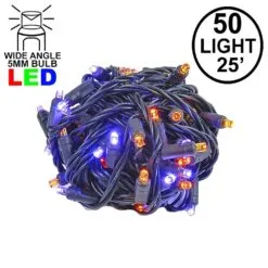 Commercial Grade Wide Angle 50 LED Purple/Amber 25' Long On Black Wire