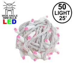 Commercial Grade Wide Angle 50 LED Pink 25' Long White Wire