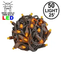 Commercial Grade Wide Angle 50 LED Amber 25' Long On Brown Wire