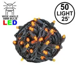 Commercial Grade Wide Angle 50 LED Amber 25' Long On Black Wire
