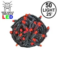 Commercial Grade Wide Angle 50 LED Red 25' Long On Black Wire