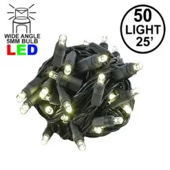 Commercial Grade Wide Angle 50 LED Warm White 25' Long On Black Wire