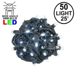 Commercial Grade Wide Angle 50 LED Pure White 25' Long On Black Wire
