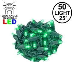 Commercial Grade Wide Angle 50 LED Green 25' Long On Green Wire