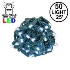 Commercial Grade Wide Angle 50 LED Pure White 25' Long On Green Wire