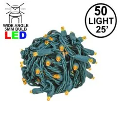 Commercial Grade Wide Angle 50 LED Amber 25' Long On Green Wire