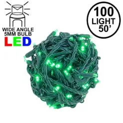 Commercial Grade Wide Angle 100 LED Green 50' Long On Green Wire