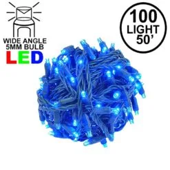 Commercial Grade Wide Angle 100 LED Blue 50' Long On Green Wire