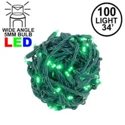 Commercial Grade Wide Angle 100 LED Green 34' Long On Green Wire