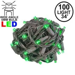 Commercial Grade Wide Angle 100 LED Green 34' Long On Brown Wire