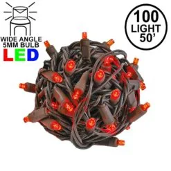 Commercial Grade Wide Angle 100 LED Red 50' Long On Brown Wire