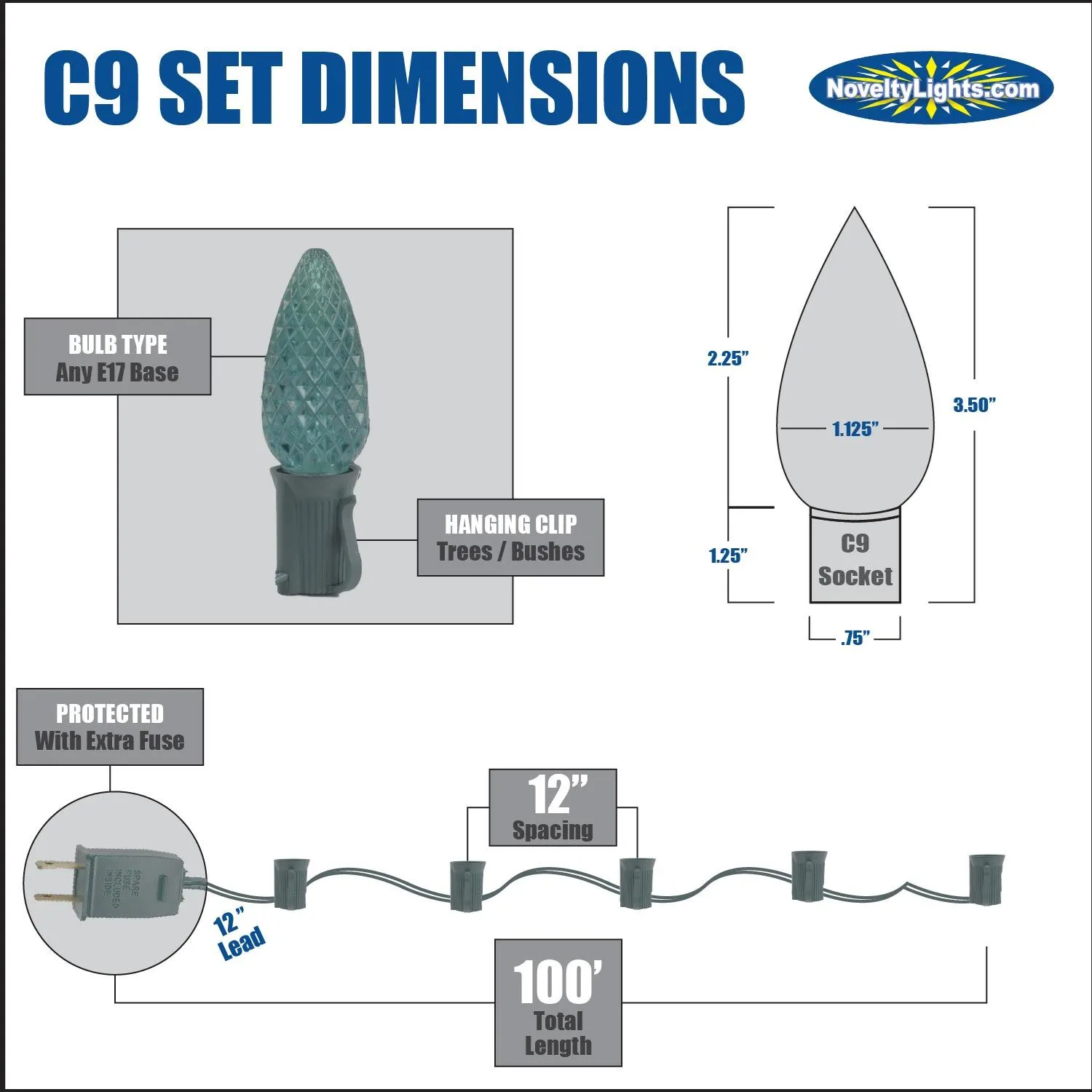 100 C9 Ceramic Christmas Light Set - Purple - White Wire 6 100 C9 Ceramic Christmas Light Set - Purple - White Wire - Image 6