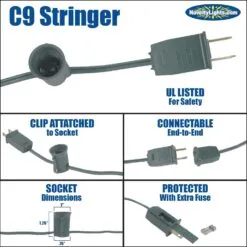 25 Light String Set With Warm White LED C9 Bulbs On Black Wire -Holiday Lights Sales 0029591 25 light string set with warm white led c9 bulbs on black wire