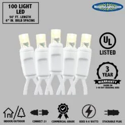 Commercial Grade Wide Angle 100 LED Warm White 50' Long On White Wire -Holiday Lights Sales 0029692 commercial grade wide angle 100 led warm white 50 long on white wire