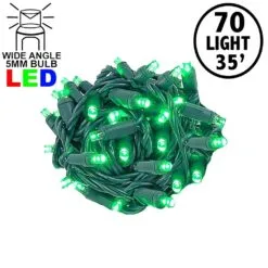 Commercial Grade Wide Angle 70 LED Green 35.5' Long On Green Wire