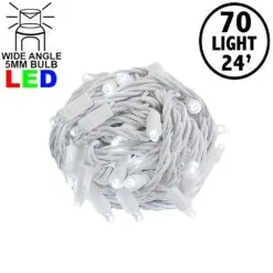 Commercial Grade Wide Angle 70 LED Pure White 24' Long On White Wire