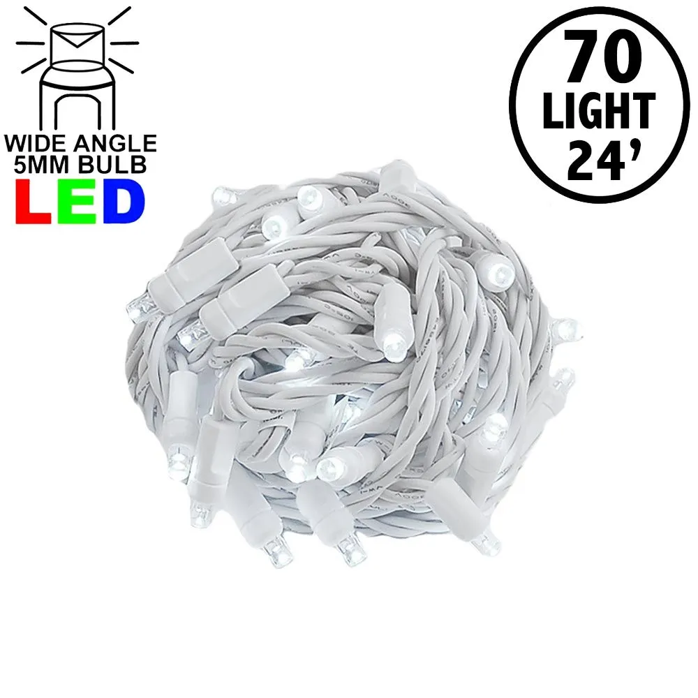 Commercial Grade Wide Angle 70 LED Pure White 24' Long On White Wire 1 Commercial Grade Wide Angle 70 LED Pure White 24' Long On White Wire