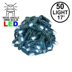 Commercial Grade Wide Angle 50 LED Pure White 17' Long On Green Wire