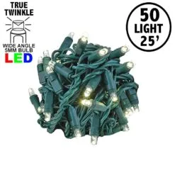 *NEW* True Twinkle LED Christmas Lights 50 LED Warm White 25' Long Green Wire