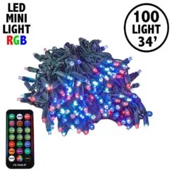 100 LED RGB Wide Angle Mini Light Set Green Wire W/Multi-Function Remote