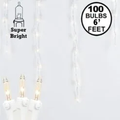 Clear 100 Light Icicle Lights White Wire Long Drops